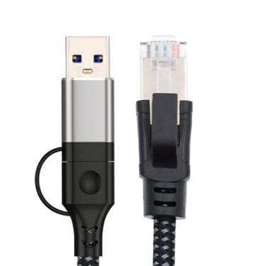 Imagem de xiwai Combo USB Tipo-A e Tipo-C USB-C para cabo macho URJ45 Cabo Ethernet conectado diretamente 1000 Mbps Rede LAN Gigabit