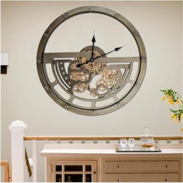 Imagem de Relógio de parede grande de 65 cm com engrenagens móveis reais, operado por bateria, moderno, decorativo, grande, industrial, steampunk, relógio de parede para decoração de sala de estar