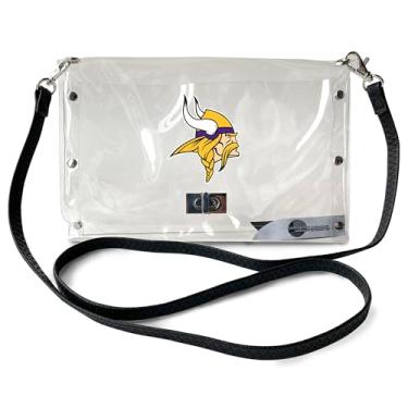 Imagem de Littlearth Bolsa envelope feminina NFL Minnesota Vikings para estádio transparente com alça preta e logotipo do time, cor do time, tamanho único