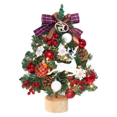 Imagem de Árvore de Natal pequena com luzes, Árvore de Natal de mesa com luzes,Árvore de Natal dobrável Árvore de Natal em miniatura de pinho - Árvore de Natal pequena realista de mesa para festa de Natal em ca