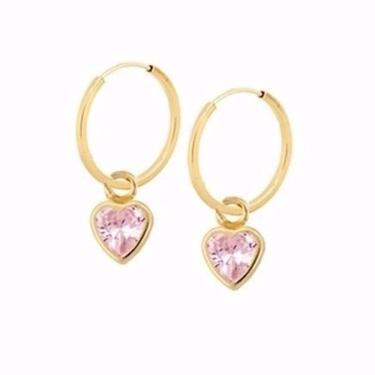 Imagem de Brinco Argola Com Pingente Rosa Ouro 18K Infantil