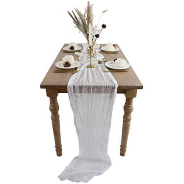 Imagem de BTF HOME Caminho de mesa de gaze: Toalha de mesa de sarja de 3 m para festa de casamento (76 x 304 cm, branco)