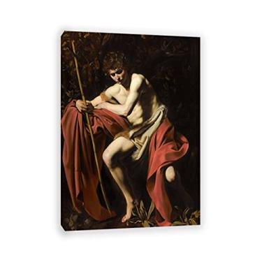 Imagem de Arte de parede em tela clássica emoldurada - Michelangelo Merisi Caravaggio - reprodução de pinturas a óleo famosas - São João Batista no deserto - Imagens de arte em tela 30 x 42 cm (12 x 17 pol.)