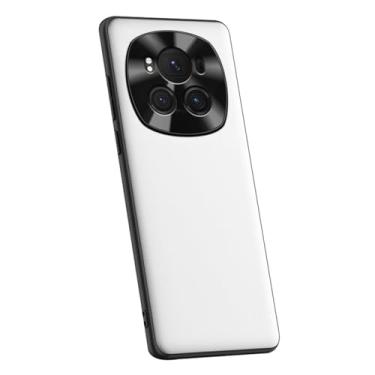 Imagem de POYUFRG Capa ultrafina para Honor Magic 6 Pro/6, lente de metal, proteção de câmera, capa de couro vegano, capa macia anti-impressão digital, anti-queda, branca, 6 Pro