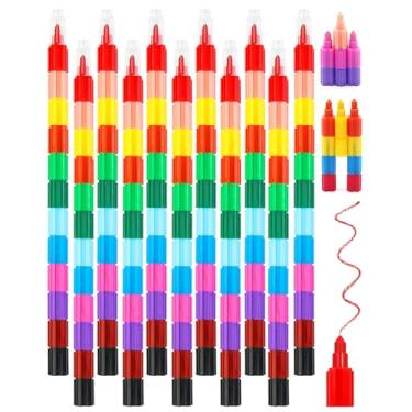 Imagem de Zooyinfy 15 lápis de cera empilháveis, 12 cores, conjunto de giz de cera para desenho colorido, lembrancinhas de festa, faça você mesmo, lápis de pintura arco-íris para escola, escritório, festa de