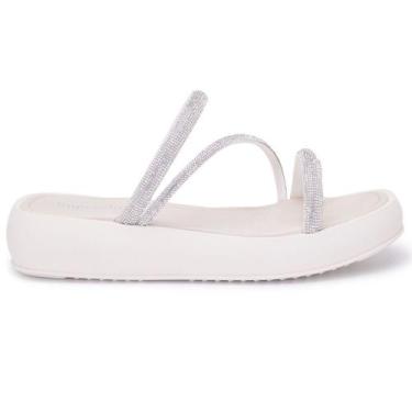 Imagem de Papete Sandália Confortável off White Feminina Verão Brilho - Lavithi,