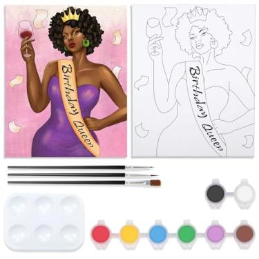 Imagem de VOCHIC Kit de pintura em tela pré-desenhada para pintar em tela pré-desenhada para pintar kits de festa de aniversário, suprimentos de festa de aniversário, 20 x 25 cm, conjunto de arte de pintura