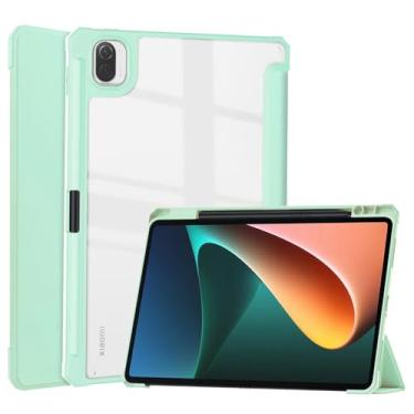 Imagem de Zrengp Capa para tablet inteligente Xiaomi Pad 5/5 Pro 5G 11 polegadas (versão 2021), capa de couro leve com suporte fólio com suporte para caneta stylus para Xiao Mi Pad 5 Pro 5G 27.9 cm (verde menta