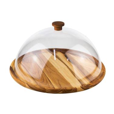 Imagem de Boleira redonda em madeira Teca com tampa em acrílico 28x16cm