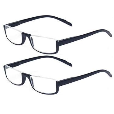 Imagem de Óculos de leitura 2 Par Half Moon Half Frame Readers Spring Hinge Men and Women Glasses (2 Pack Black, 2.00)