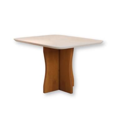 Imagem de Mesa Jantar 4 Lugares Retangular MDF Com Vidro Laqueado Base Madeira M