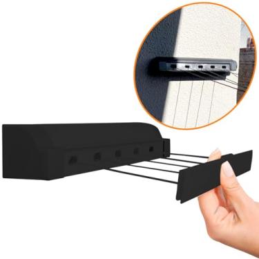 Imagem de Varal Automático Retrátil Preto Para Parede Apartamento 20 Metros Corda Ultra Resistente Multiuso 5 Filamentos