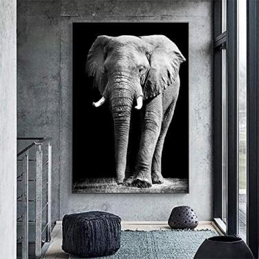 Imagem de Impressão de arte em tela de animais. Elefante cinza preto vida selvagem africana. Pôster e impressão de arte. Decoração de parede de escritório - 70 x 100 cm sem moldura