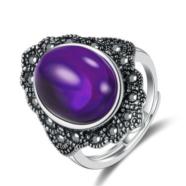 Imagem de Anel de junta empilhável de cristal preto gótico, anéis de pedra de ágata Boho para mulheres, vintage, oval, natural, pedra preciosa, bijuteria, Liga de aço, Sem pedra preciosa