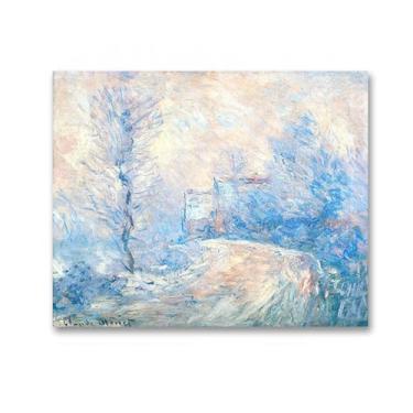 Imagem de "Coming into Giverny in the Snow" de Claude Monet pinturas famosas impressão em tela Monet reprodução de pintura a óleo tela arte de parede para sala de estar 50 x 63 cm sem moldura