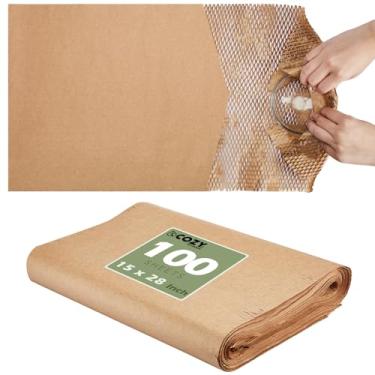 Imagem de cozymood Folhas De Papel Embalagem Honeycomb Para Mudança, 100 Unidades, 15" X 28", Embrulho Amortecimento Bolhas E Envio, Biodegradável Totalmente Reciclável, Marrom