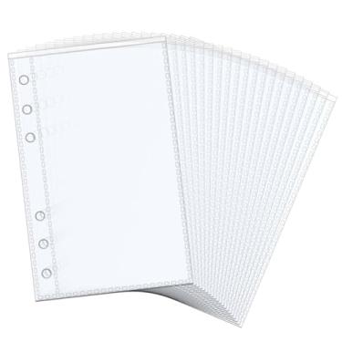 Imagem de 20 peças de protetores de folhas transparentes para fotos A6 8 x 16,3 cm, 1 bolso com inserções de cartão de foto, páginas de refil de álbum de fotos PP para fichário de 6 anéis
