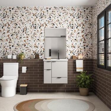 Imagem de Gabinete de Banheiro Montado em Madeira Nude 60cm Orquídea c/ Lavatóri