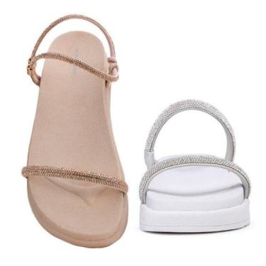 Imagem de Kit 2 Sandália Feminina Papete Tira & Papete Tira com Brilho - Novo Há