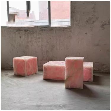 Imagem de Mesa de canto quadrada feita à mão em mármore natural para sala de estar, quarto, banheiro Pink-all size