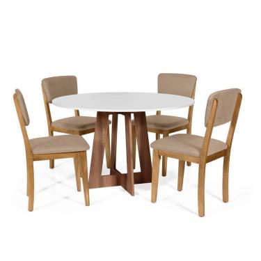 Imagem de Mesa De Jantar Redonda Montreal Bran/nor Com 4 Cadeiras Estofadas Ella Marrom Claro