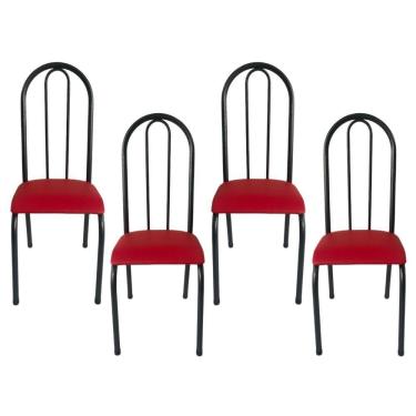 Imagem de Kit 4 Cadeiras Sala Jantar Aço Tubolar Cozinha Courino Junco Cor Do Assento:vermelho-preto