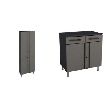 Imagem de Kit Armário Multiuso e Balcão Multibox Telasul Cinza