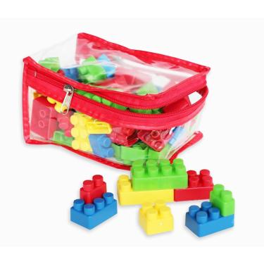 Imagem de Bolsa com Blocos de Montar 64 Peças Bolsa Vermelha