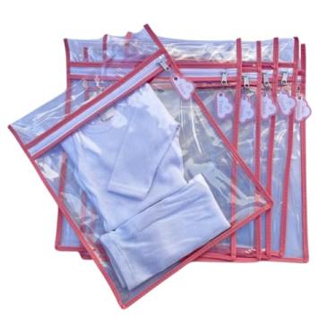 Imagem de Kit 06 saquinhos envelopes organizador de mala e saída maternidade + Tag de identificação de troca (Rosa)