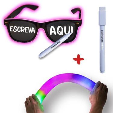 Imagem de 1 Óculos De Led + 1 Caneta Giz + 2 Bastão De Led Festa Bloco - La Fies