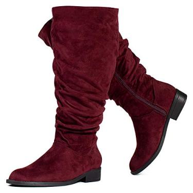 Imagem de Bota feminina RF ROOM OF FASHION de cano longo e largo com bolso na altura do joelho – Plus Size Friendly, Burgundy Wide Calf ( 17" Shaft Height), 6 Wide