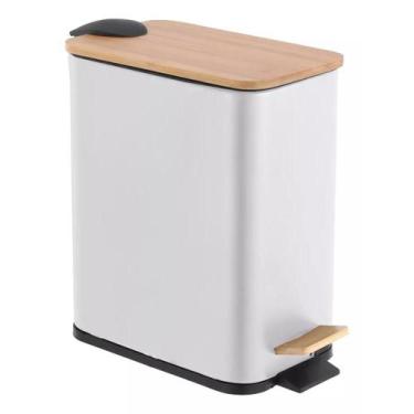Imagem de Lixeira 5 Litros Bambu Pedal Banheiro Escritório Recepção - PGB, Branc