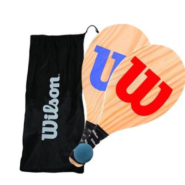 Imagem de Kit de Frescobol Wilson Madeira Pinus 2 Raquetes 1 Bola, Vermelho