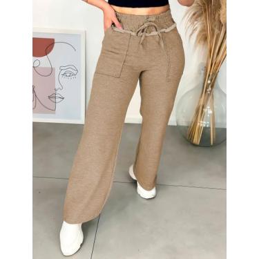 Imagem de Calça Pantalona Moletom Feminina Wide Leg Inverno com Bolso - G-Store,