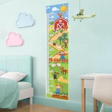 Imagem de Papel de Parede Decorativo Régua Crescimento Fazendinha Infantil Lavável Seguro Fácil Aplicação Ideal Quarto Bebê Menino Área Kids