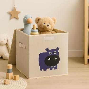 Imagem de Caixa Organizadora Infantil Brinquedos Linho Tampa Baú Animal Box Oky's (HIPOPÓTAMO)