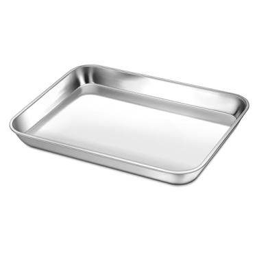 Imagem de Bandeja para forno de mini torradeira, frigideira de aco inoxidavel P&P CHEF, retangular pequeno 22,8 x 18,2 cm, nao toxico e resistente, facil de limpar e pode ser lavada na lava-loucas