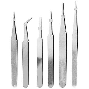Imagem de SLUFFS 6pcs Antecedor de aço inoxidável Anti-estático Tweezers Defina a ferramenta de reparo de PCB eletrônica curva de pinças para eletrônicos, artesanato, trabalho de