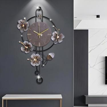 Imagem de Relógio de parede, movimento silencioso de quartzo operado por bateria com pêndulo, relógios de parede grandes modernos de metal grande para sala de estar, quarto, casa de fazenda, escritório, cozinha