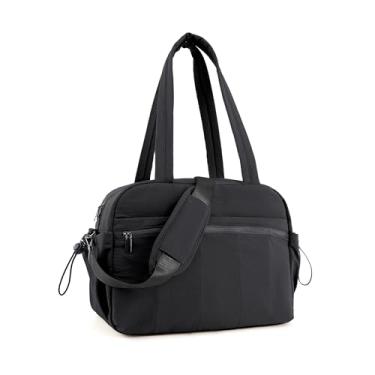 Imagem de Bolsas femininas de fim de semana, bolsa de ginástica de grande capacidade para mulheres com vários bolsos e alças diferentes, bolsa esportiva leve, Preto, Bolsa de ginástica feminina esportiva