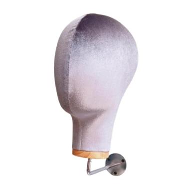 Imagem de Kokiya Suporte de cabeça de manequim para montagem em parede, chapéu, boné, circunferência da cabeça de 54 cm, tecido de veludo, altura de 28 cm para salões, Cinza