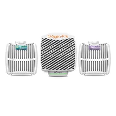 Imagem de Oxygen-Pro - Kit de iniciante - Ambientador e desodorizante comercial, montado na parede, dispensador automático operado por bateria, eliminador de odores e sistema de fragrância (perfume leve),