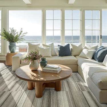 Imagem de jinchan Tapete geométrico lavável à máquina 20 x 25 cm, antiderrapante, ultrafino, abstrato, contemporâneo, grande, moderno, listrado, tapete para sala de estar, quarto, sala de jantar