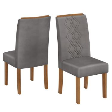 Imagem de Cadeira de Jantar Estofada Ayla Conjunto com 2 Cadeiras Freijó/Veludo Lunar - DJ Móveis