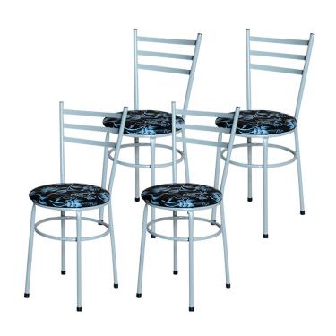 Imagem de Conjunto 4 Cadeiras Epoxi Cinza Para Cozinha Assento Estampado Cor:floral Preto