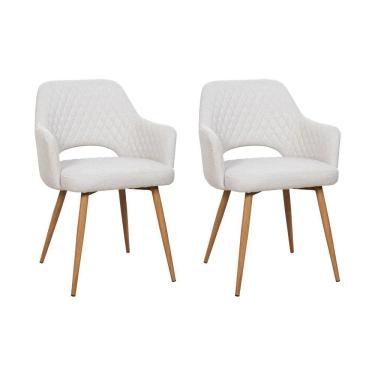 Imagem de Kit 2 Cadeiras De Jantar Dakota Estrutura Aço Carbono Laminado Natural Com Estofado Linho Cru