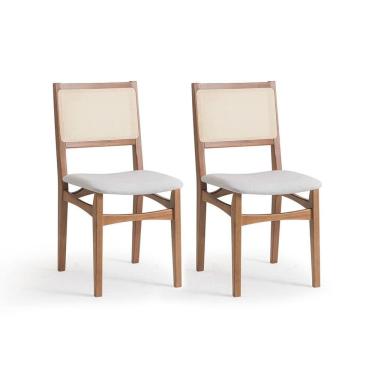 Imagem de Conjunto com 2 Cadeiras Serena com Tela Natural Algodão Cinza Claro e Marrom