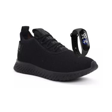 Imagem de Tênis Masculino Esportivo Para Academia de Caminhada Original Leve Confortável + Relogio (Preto, BR, Adulto, Numérico, P, 40)