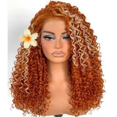 Imagem de Peruca MITIMES Ginger Curly Skunk Strip HD Lace Front Laranja