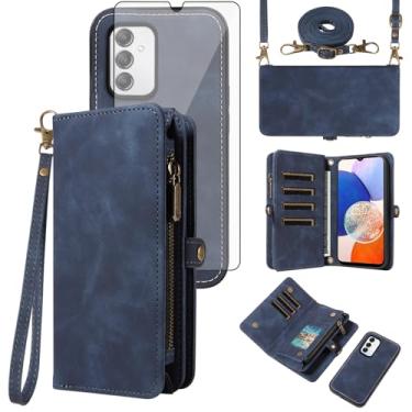 Imagem de Asuwish Capa de celular para Samsung Galaxy A14/M14 5G carteira com zíper destacável com protetor de tela de vidro temperado alça transversal alça flip porta-cartão A 14 4G 14A 14M G5 mulheres meninas